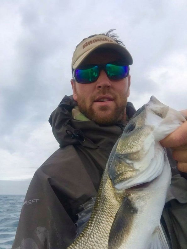 A fine Bass caught from the rocks in Jersey